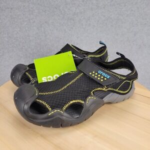 Crocs Swiftwater Mesh Deck Sandals Mens Black Water Shoes Size 7 NEW